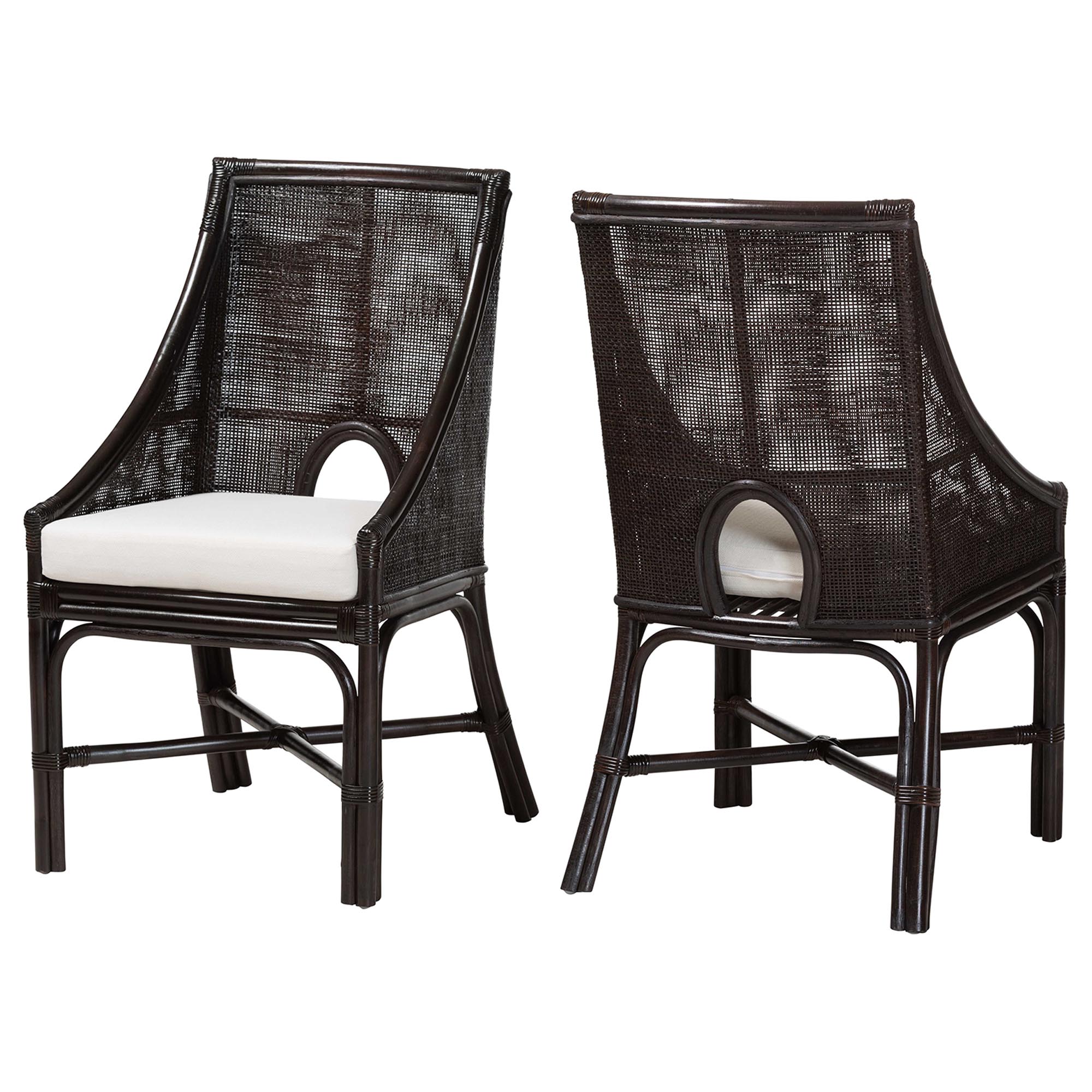 bali & pari Acton Natural Rattan 2-Piece Dining Chair Set - Handwoven Wicker Accent Chair with Tall Back and Sloped Arms, Boho Coastal Seating